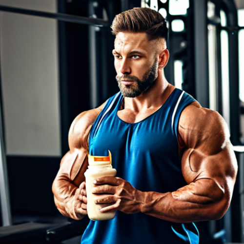 Whey Protein for Muscle Building**

"A professional athlete, fully clothed in workout gear, drinking a protein shake after a workout, modest clothing, gym background, safe for work, perfect anatomy, natural proportions, professional photography, high quality. The protein shake is prominently displayed and labeled 'Whey Protein'."

**
