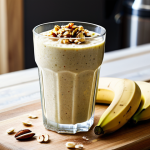 Nutritious Oats Smoothie**

"A vibrant, inviting photograph of a tall glass filled with a creamy oats smoothie, topped with fresh banana slices and a sprinkle of nuts, served on a rustic wooden table with a bright, sunny background, fully clothed subject preparing the drink, professional kitchen setting, safe for work, appropriate content, fully clothed, professional photography, perfect anatomy, natural proportions, family-friendly"

**