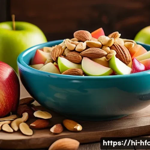 Home 33 다이어트 중 먹을 수 있는 스낵 추천 - A vibrant and colorful close-up of a healthy homemade snack bowl featuring freshly chopped apples, a...