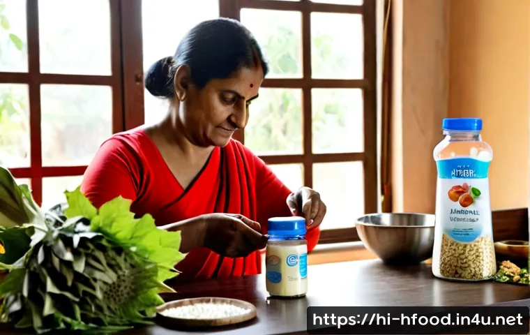 간 건강에 좋은 밀크씨슬 활용법 - Photorealistic healthy lifestyle scene in a bright Indian home kitchen, a middle-aged Indian woman p...